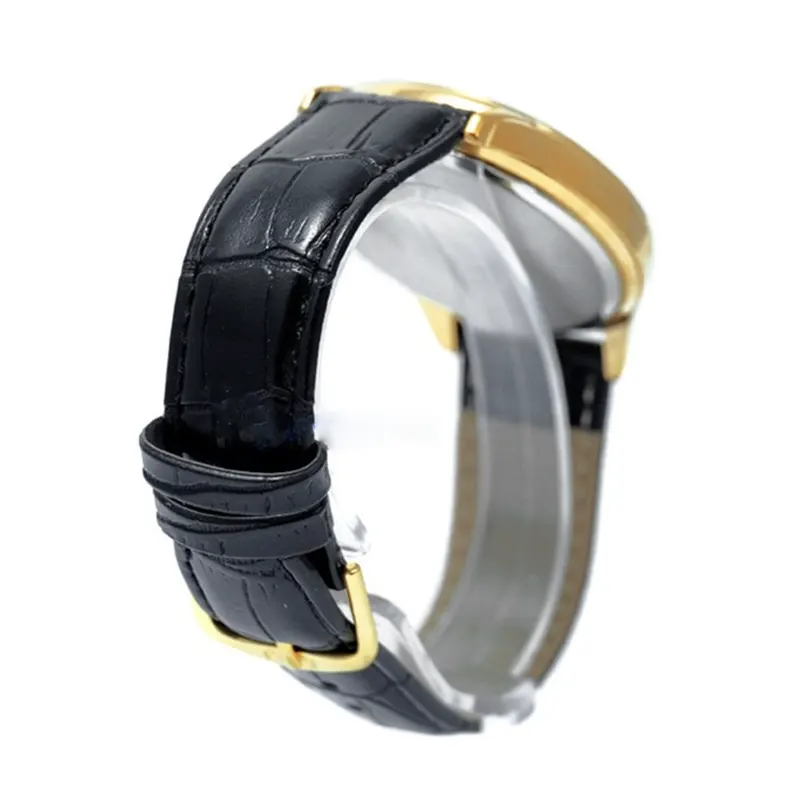 Q&Q Black Dial Gold Bezel Synthetic Leather Men's Watch- C212J100Y